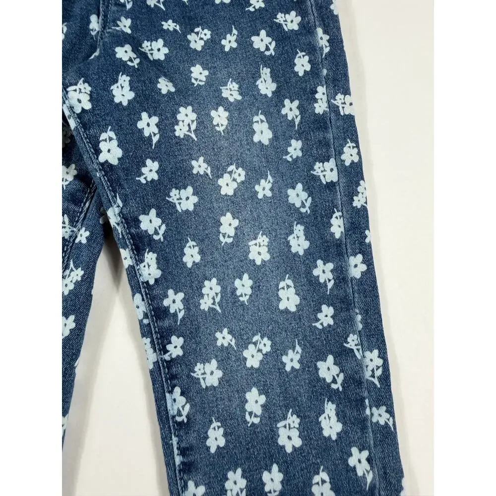Roots & Threads Floral Print Denim Jeans Toddler Girls Size 4